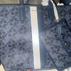 Michael Kors Navy Monogram Tote with Pouch